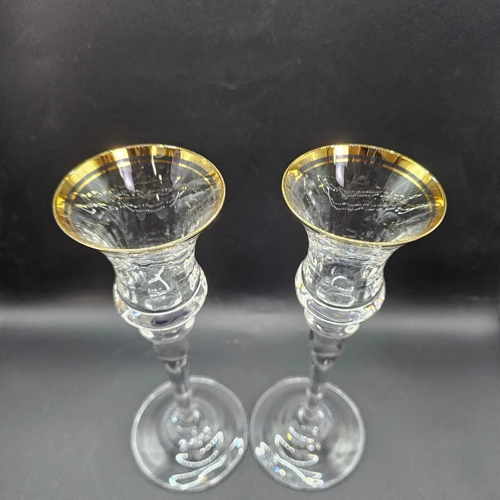Vintage Gold Rim Cordial Glasses Set 2‎ Clear Stemware Liqueur Barware
